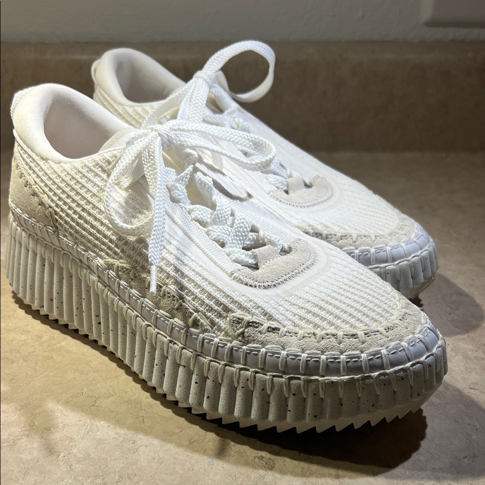 Chloe White Textured Platform Sneakers